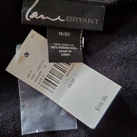 NEW Lane Bryant Light Weight Wool Blend Sweater 18/20 V Neck Black Long Sleeve - Picture 4 of 4